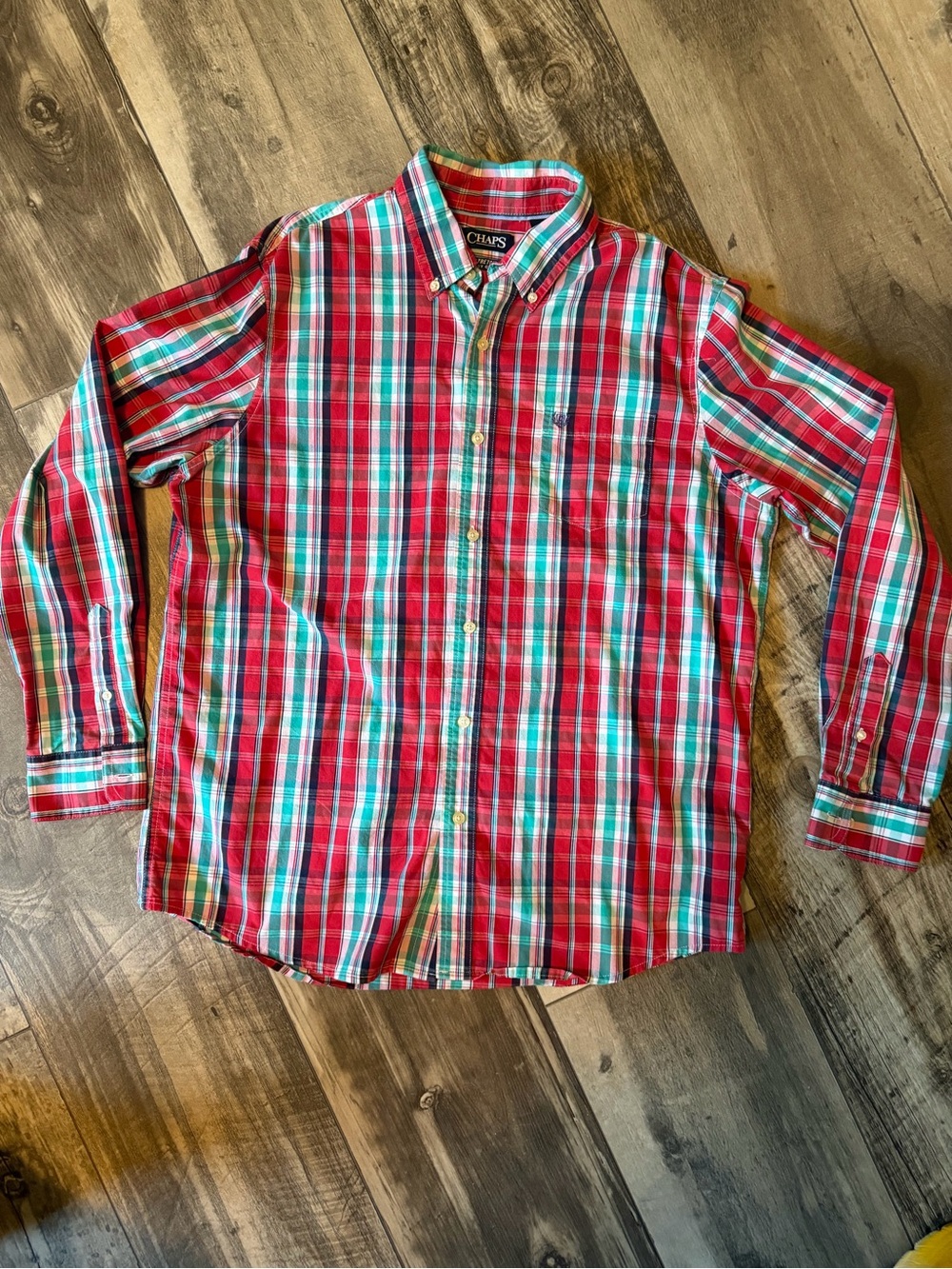 Chaps Men’s Red and Green Plaid Button-Down Shirt